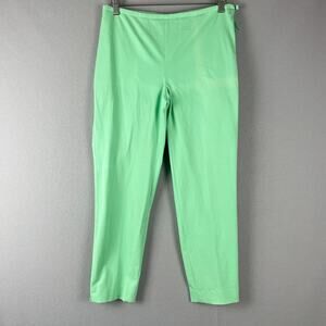 J McLaughlin Cropped Pants Womens 10 Green Cotton Stretch Flat Front Preppy